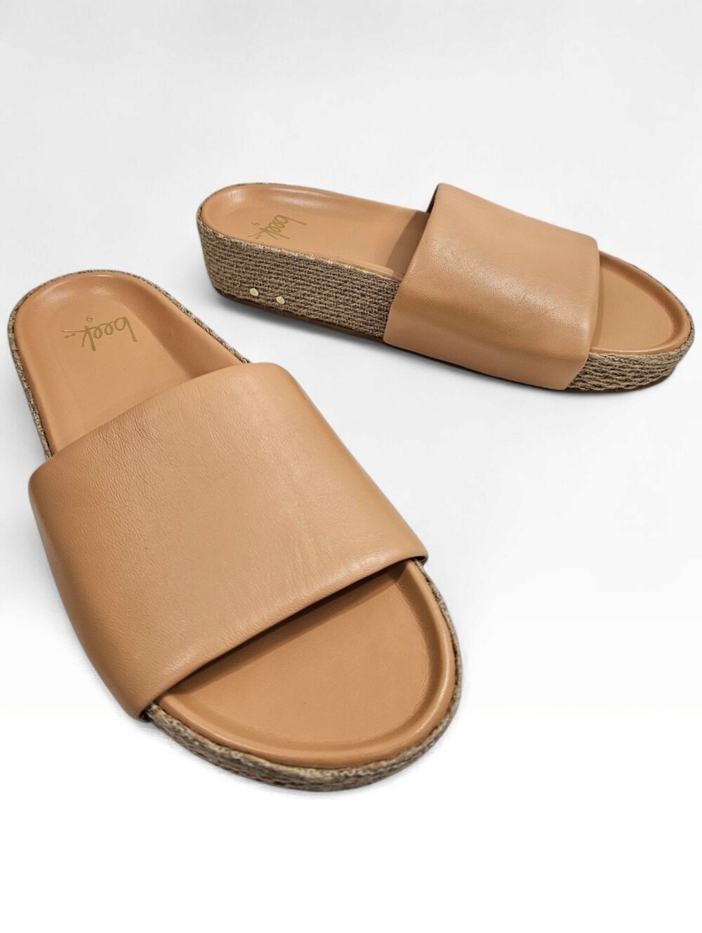 BEEK Pelican Women Tan Leather Jute Platform Comfort Slide Sandals 9M